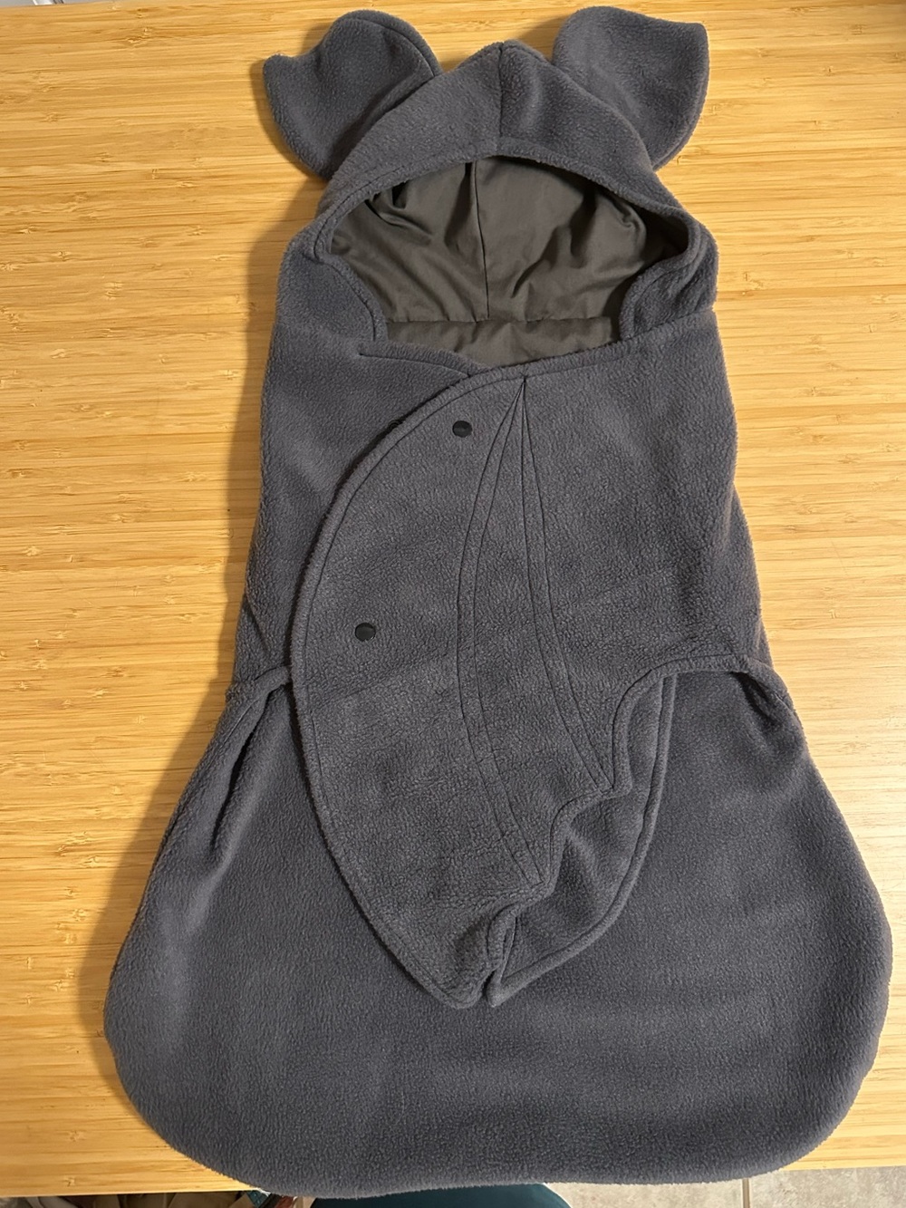 Baby Bat! Cozy Gray Fleece Baby Swaddle with Hooded Ears